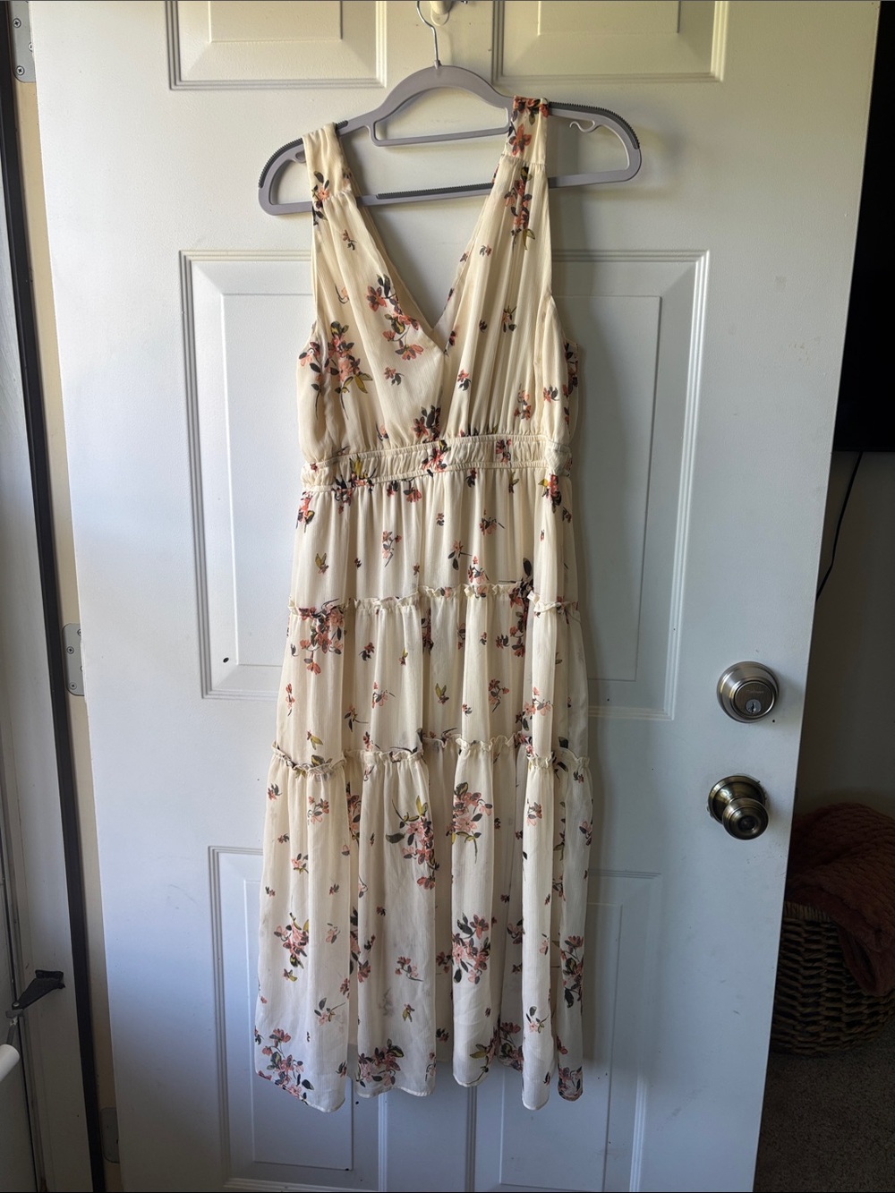 Maurices Cream Floral Tiered Maxi Dress